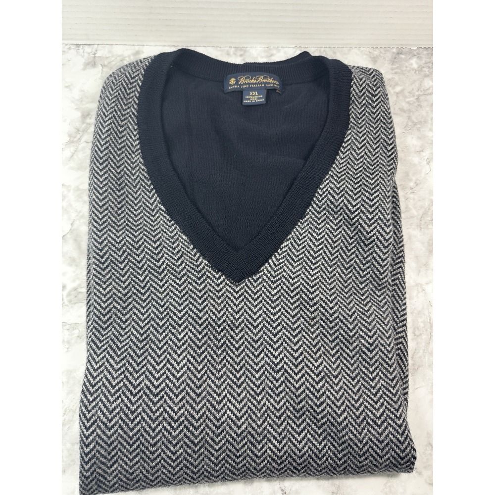 Brooks Brothers Vest Men's 2XL Navy 100% Merino Wool Sweater Grandpa Dad